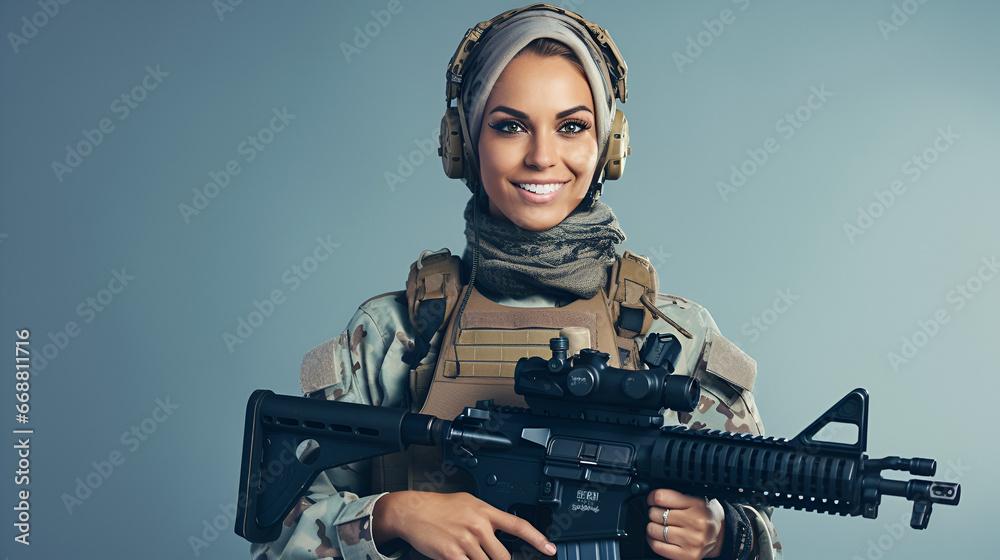 woman can do anything, girl power, army woman with rifle, international women's day wallpaper with copy space woman can do anything, girl power, army woman with rifle, international women's day wallpaper with copy space