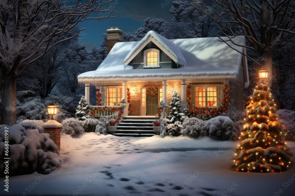 Artistic Concept Painting Of Festively Decorated Home With Christmas Tree Artistic Concept Painting Of Festively Decorated Home With Christmas Tree