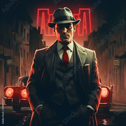 Mysterious Mafia Man in Fedora and Suit: Perfect for Crime-Themed Games and Concept of Underworld Stories