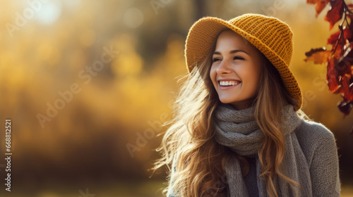 portrait of happy young woman on autumn