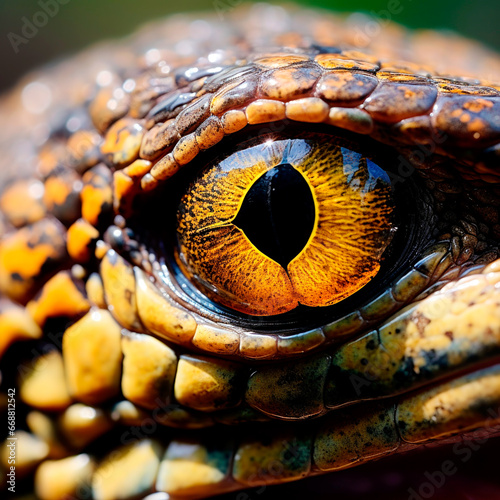 Reptile eye close-up, macro photography, AI generated © millenius