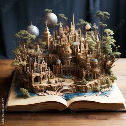 Fantasy city rising from a book