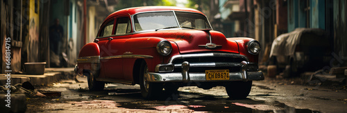 Caribbean Time Capsule  An Old Car on Haitian or Cuban Street Poster  Capturing the Timeless Rhythm of Vintage Veins Amidst Tropical Tales  Crafted by Generative AI