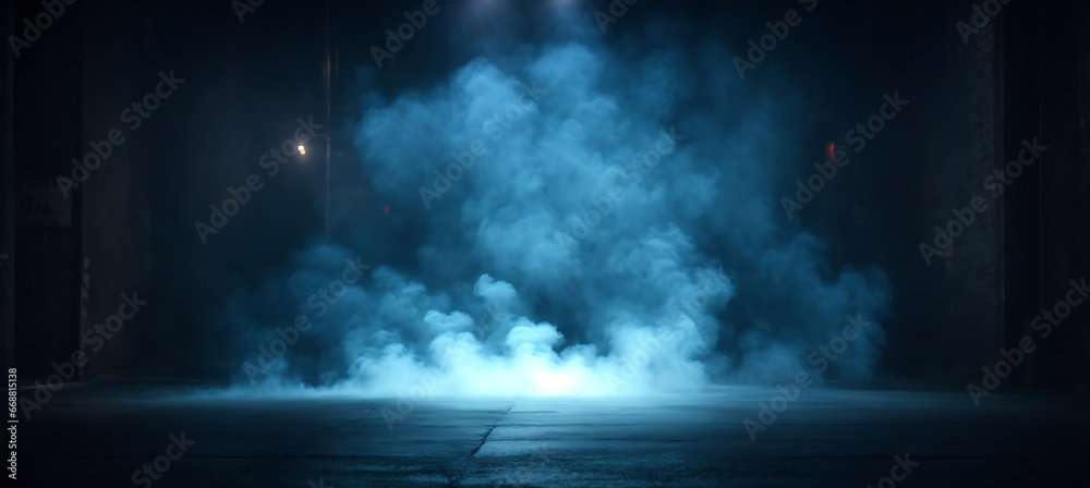 Dark street with lights and smoke abstract background