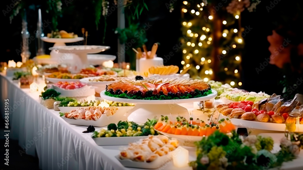 Catering plate. Assortment of snacks on the buffet table. AI generated