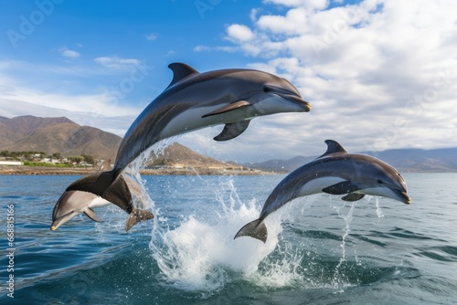 Energetic Pod Of Dolphins Joyfully Leaps Out Of Water © Anastasiia