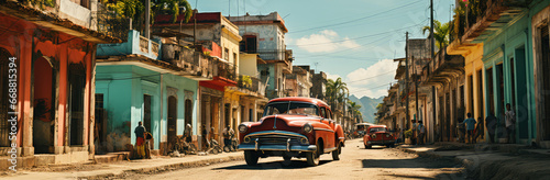 Caribbean Time Capsule: An Old Car on Haitian or Cuban Street Poster, Capturing the Timeless Rhythm of Vintage Veins Amidst Tropical Tales, Crafted by Generative AI © BigMindOutfit