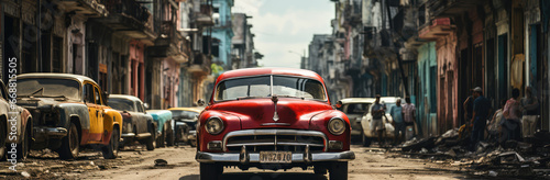 Caribbean Time Capsule  An Old Car on Haitian or Cuban Street Poster  Capturing the Timeless Rhythm of Vintage Veins Amidst Tropical Tales  Crafted by Generative AI