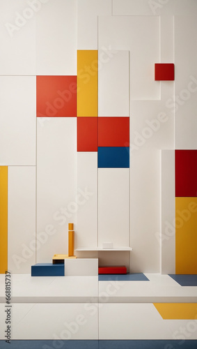 A minimalist composition with geometric shapes and a limited color palette, inspired by Piet Mondrian. photo