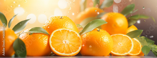 slices of citrus fruits - oranges with water drops