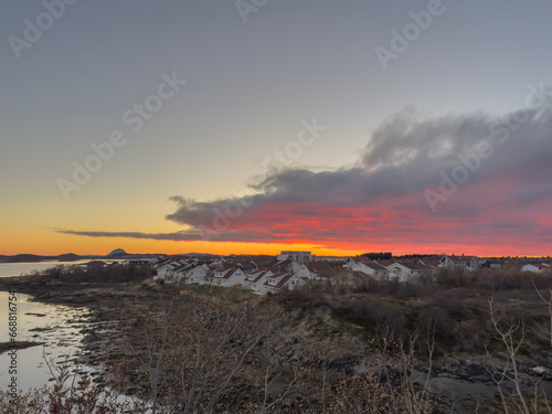 Sunset at Mosheim residential area  Br  nn  ysund  Helgeland  Norway