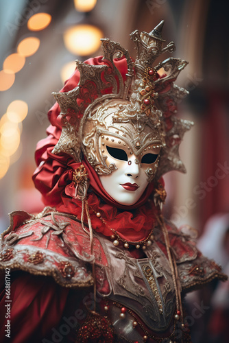 Portrait of beautiful Ornate female Mask at carnival in Venice