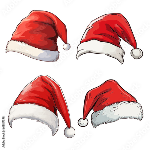 Santa Claus red hat watercolor painting for Christmas decor