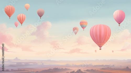 An array of pastel-hued balloons set against a muted sky, radiating calm and serenity.