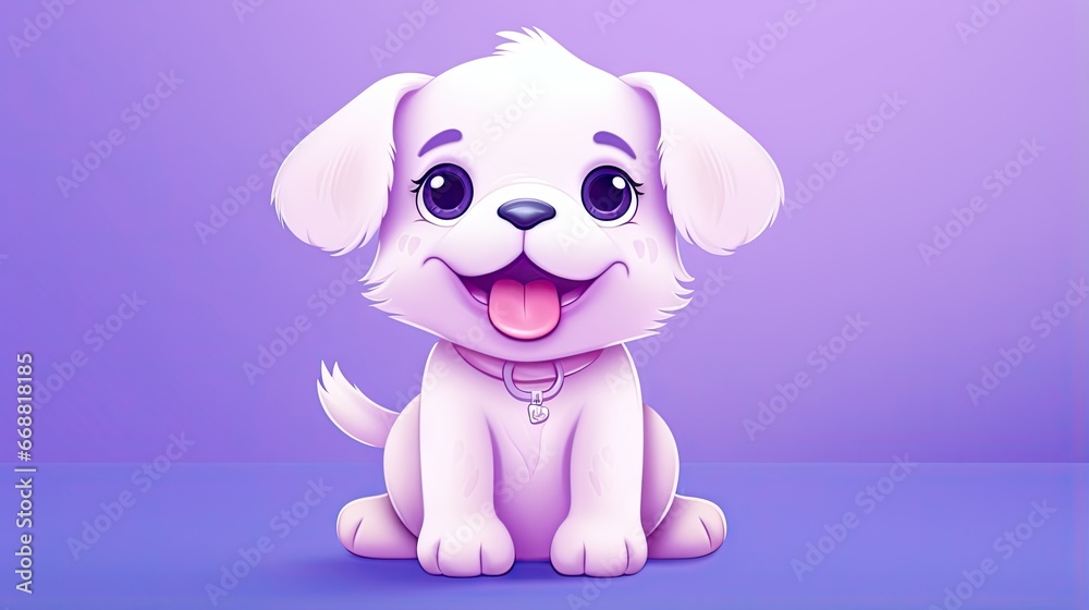 a white dog sitting on top of a blue floor next to a purple wall.  generative ai