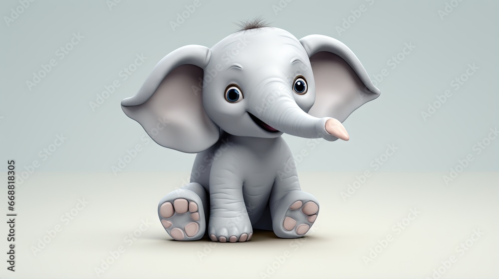  a small elephant with big eyes sitting on the floor with its trunk up.  generative ai