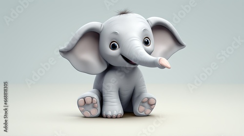  a small elephant with big eyes sitting on the floor with its trunk up. generative ai