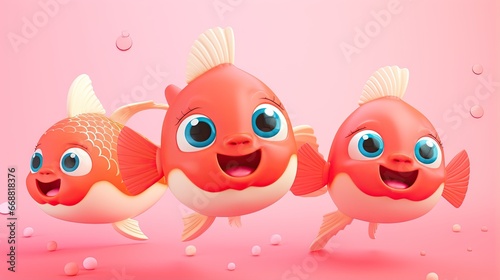  three goldfishs with blue eyes and big blue eyes.  generative ai