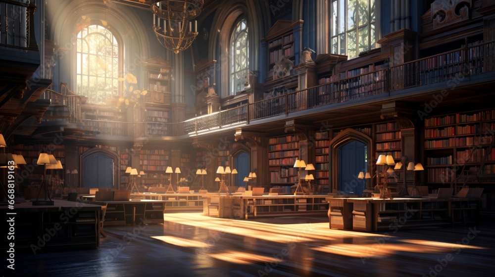 An atmospheric capture of morning light entering a library, setting a day of discovery in motion.