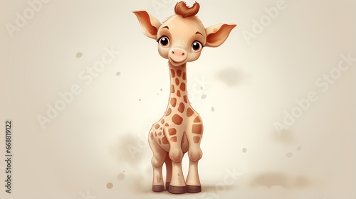  a baby giraffe standing in front of a white background. generative ai