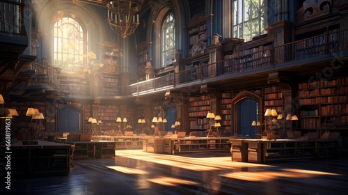 An atmospheric capture of morning light entering a library, setting a day of discovery in motion. © Khan