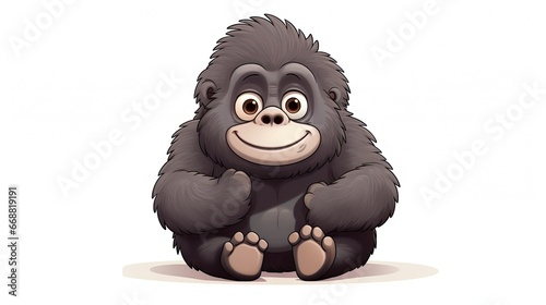  a big furry gorilla sitting down with his legs crossed and eyes wide open. generative ai