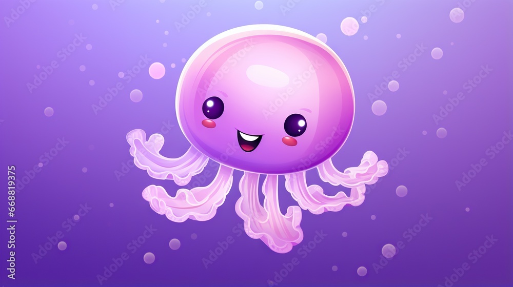 a purple jellyfish with a happy face on it's face. generative ai a purple jellyfish with a happy face on it's face. generative ai