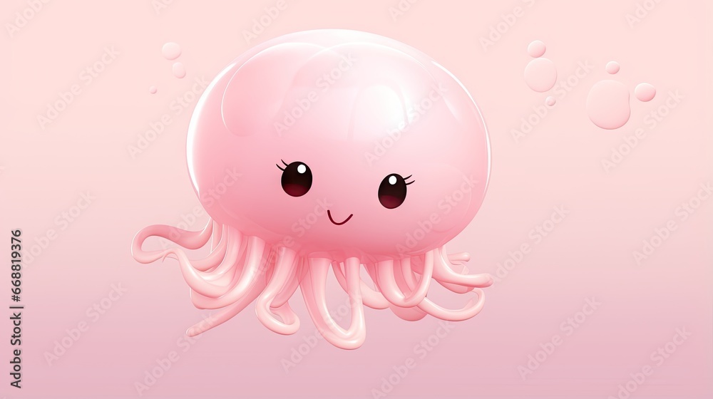  a pink jellyfish with eyes and a smile on its face.  generative ai