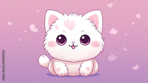  a white cat with big eyes sitting on a purple background.  generative ai