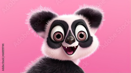  a cartoon panda bear with big eyes and a pink background.  generative ai