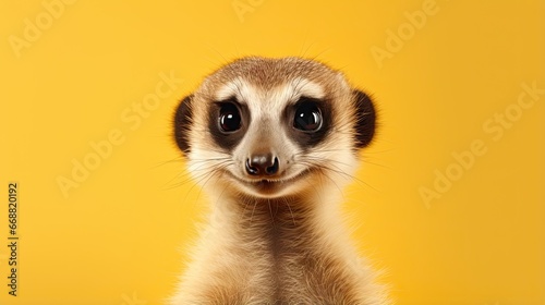  a meerkat looking at the camera with a yellow background. generative ai