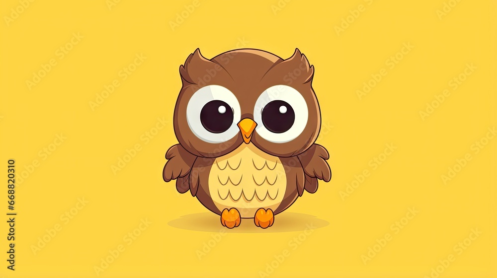  a cartoon owl with big eyes sitting on a yellow background.  generative ai