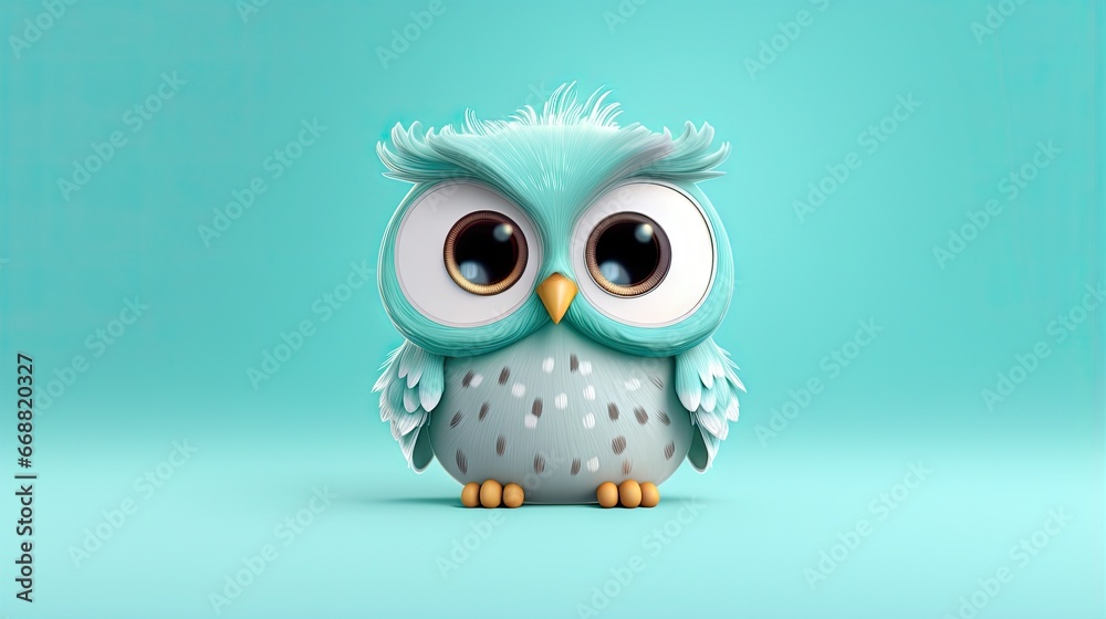  a blue and white owl sitting on top of a blue background.  generative ai