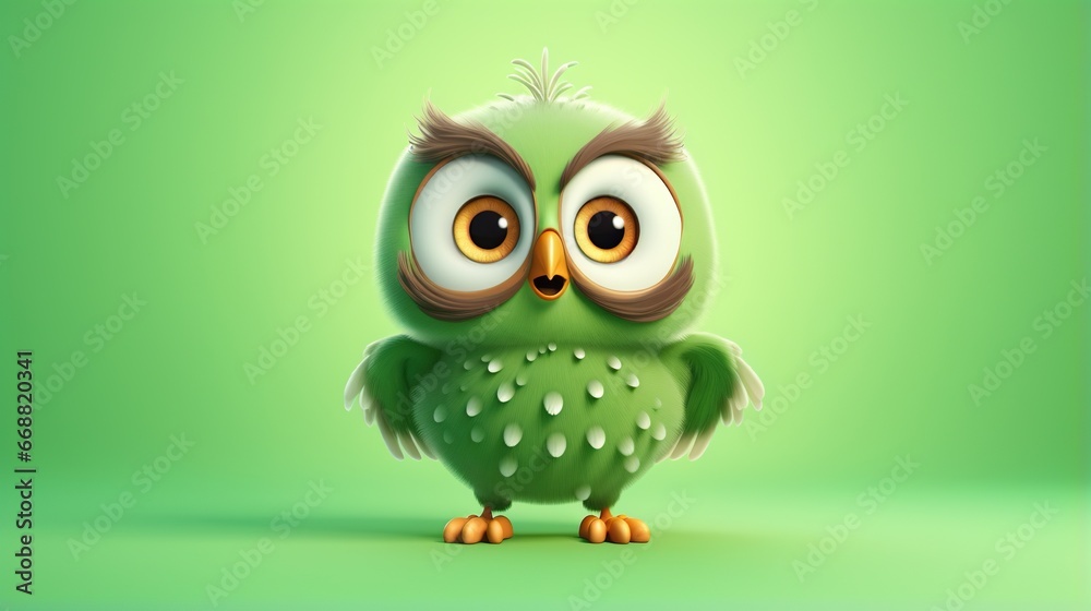 a green owl with big eyes and a big smile on its face. generative ai a green owl with big eyes and a big smile on its face. generative ai
