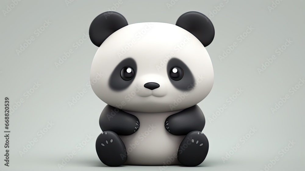 a panda bear sitting on top of a white floor next to a gray wall. generative ai a panda bear sitting on top of a white floor next to a gray wall. generative ai