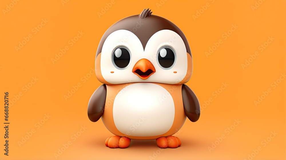 a penguin with big eyes standing on an orange background with an orange background. generative ai a penguin with big eyes standing on an orange background with an orange background. generative ai