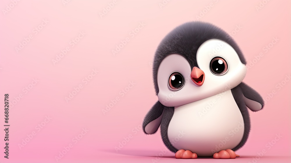  a cute little penguin with big eyes and a pink background.  generative ai