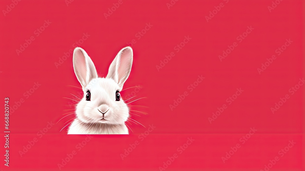  a white rabbit is peeking out from behind a red wall.  generative ai