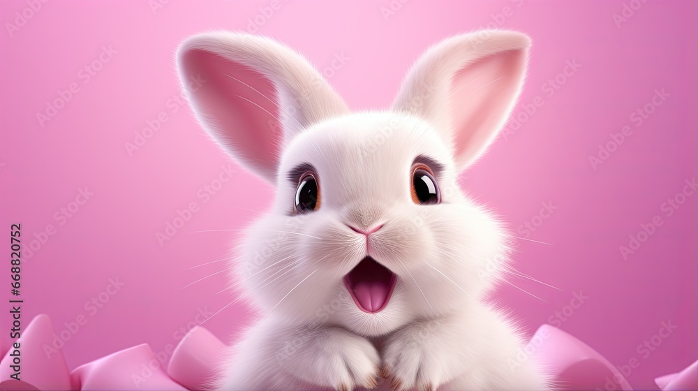 a white rabbit with a pink background and a pink bow. generative ai a white rabbit with a pink background and a pink bow. generative ai