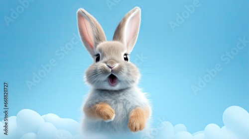  a rabbit is sitting in the clouds with its mouth open.  generative ai © Nadia