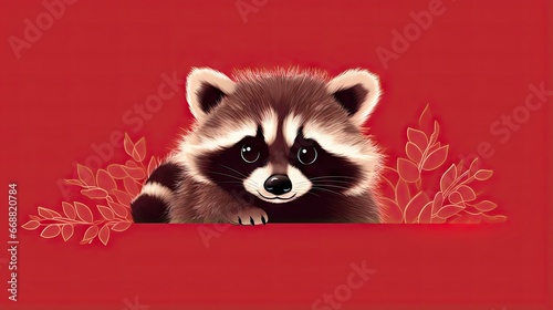  a raccoon peeking out from behind a red wall.  generative ai © Nadia