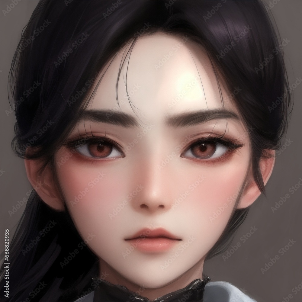 Illustration of a beautiful Asian woman's face for a profile photo Illustration of a beautiful Asian woman's face for a profile photo