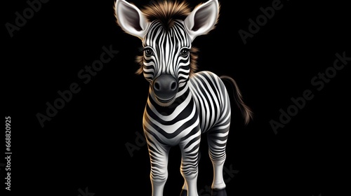  a zebra standing in the dark with its head turned to the side.  generative ai