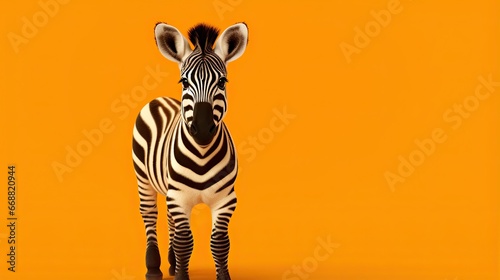  a zebra standing in front of an orange background with a black and white stripe.  generative ai