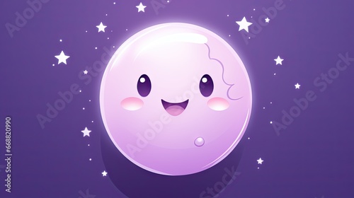  a purple background with stars and a cartoon moon with a smiley face. generative ai