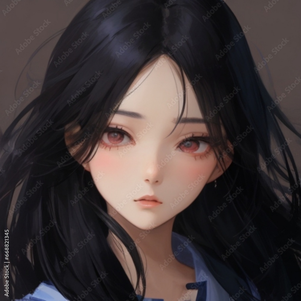 Illustration of a beautiful Asian woman's face for a profile photo Illustration of a beautiful Asian woman's face for a profile photo