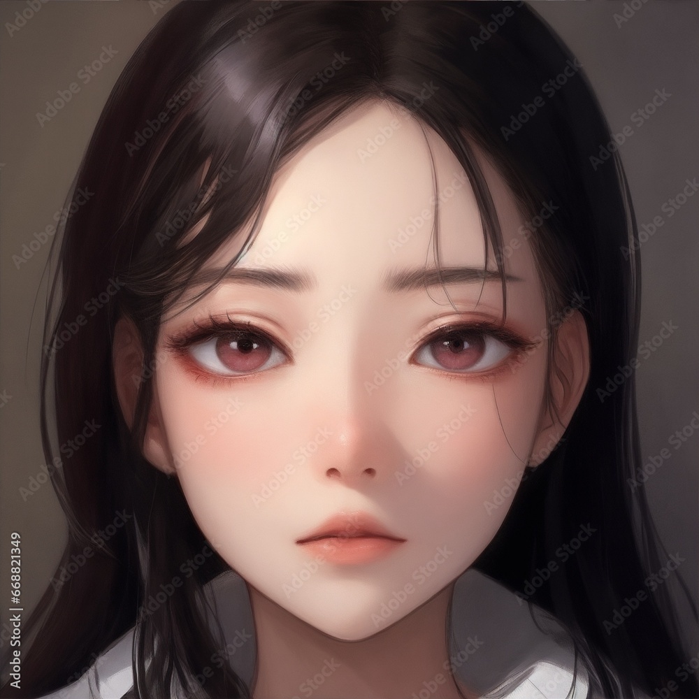 Illustration of a beautiful Asian woman's face for a profile photo Illustration of a beautiful Asian woman's face for a profile photo