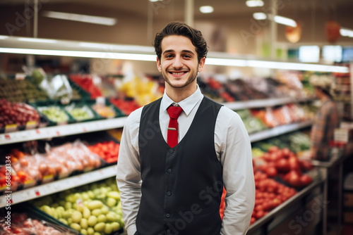 Joyful attractive Shop manager working in grocery store