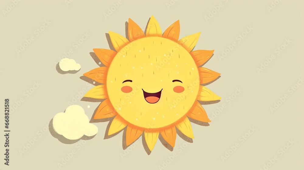  a cartoon sun with a happy face and clouds in the background.  generative ai