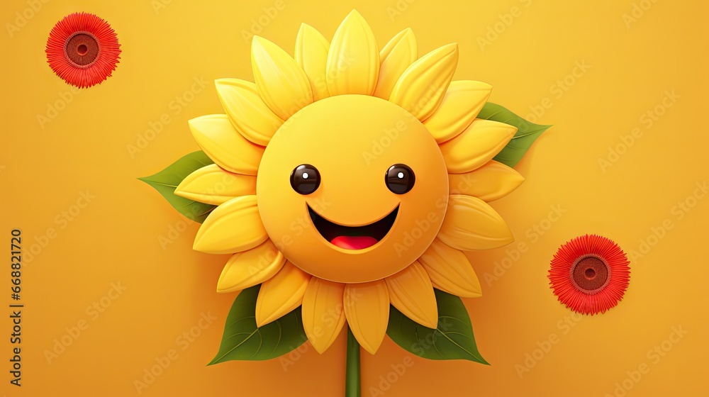  a yellow sunflower with a smiley face on a yellow background.  generative ai